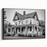 Black and white landscape art painting of Connecticut scenery on framed canvas, ideal for bedroom wall decor.