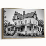 Framed canvas depicting a vintage-style Connecticut landscape in black and gold tones, suitable for bedroom wall art.