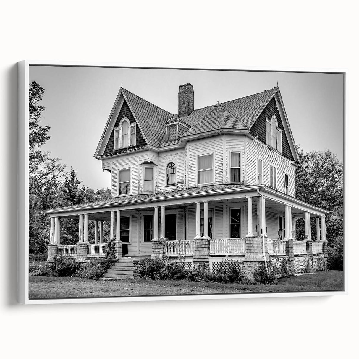 Vintage poster art of Connecticut scenery on a framed canvas, featuring colorful art against a black background.