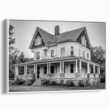 Vintage poster art of Connecticut scenery on a framed canvas, featuring colorful art against a black background.