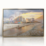 Mid-century modernist Daytona scenery on a framed acrylic print with golden hues, ideal for modern art wall decor.