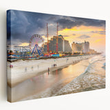 Large Daytona beach scenery on stretched canvas in soft blue and beige tones, suitable for kitchen wall art.