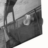 Large abstract wall art of Delaware scenery in mid-century modernist style on acrylic glass, suitable for dining room decor.