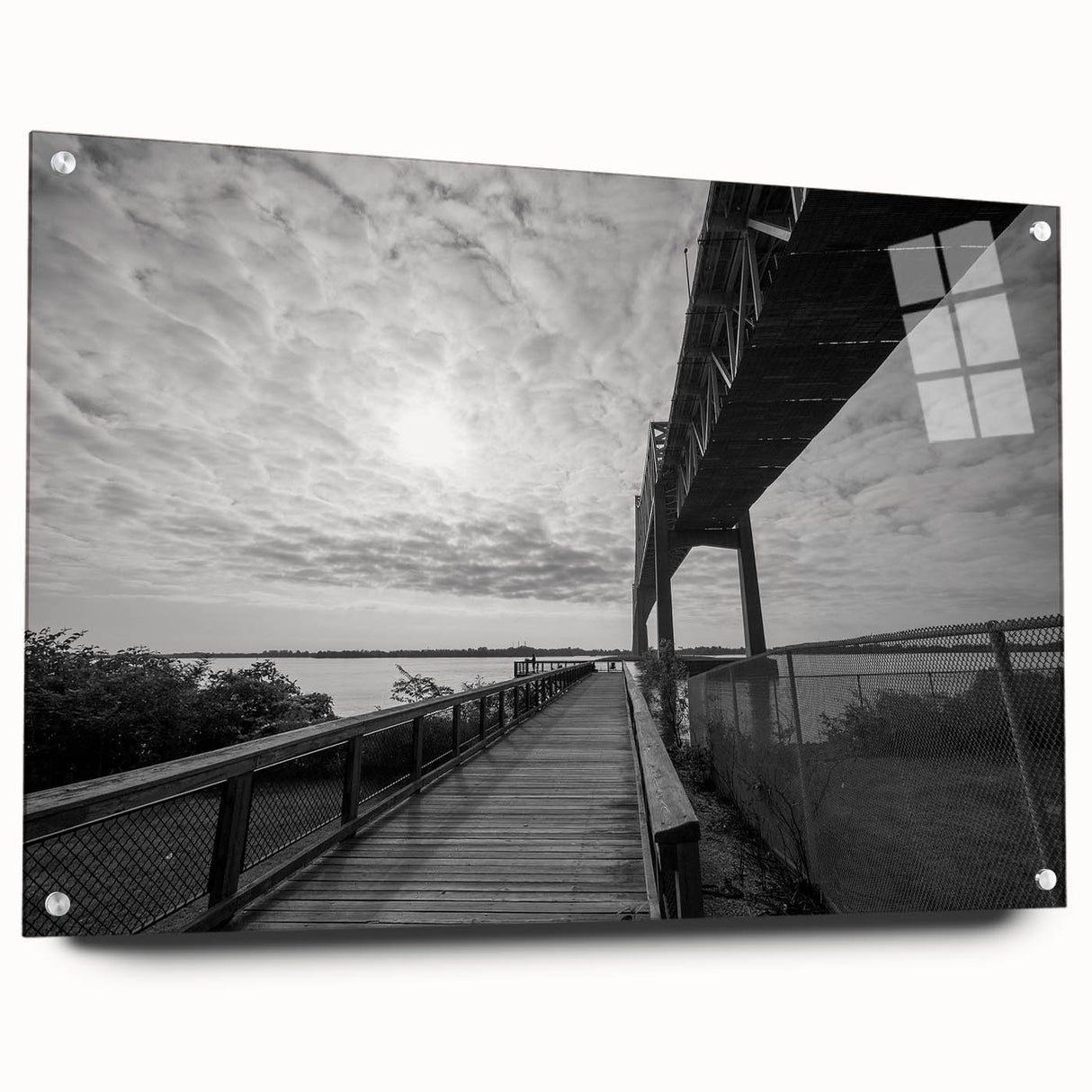 Acrylic print of a large abstract depiction of Delaware scenery in muted earth tones.