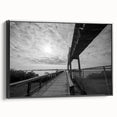 Black and white wall art featuring a vintage poster art style Delaware landscape on framed canvas, ideal for bedroom decor.