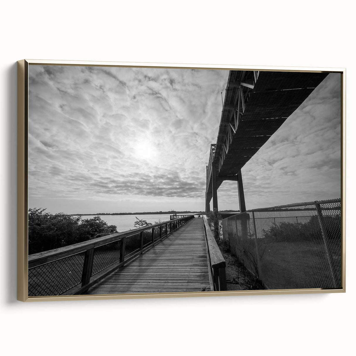 Framed canvas depicting a vintage-style Delaware landscape in muted gold and black tones, ideal for bedroom wall decor.