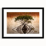 Extra large abstract art print of the Everglades in vibrant colors on a textured canvas, framed in black.