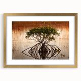 Extra large abstract art print of the Everglades in textured hues of green and blue on a framed canvas.