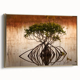 Framed canvas depicting a vintage-style landscape of the Everglades in muted green and gold tones.
