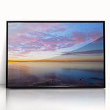 Large abstract wall art depicting the Florida Keys in muted blue and green shades on a framed acrylic.