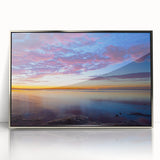 Mid-century modernist art depicting the Florida Keys in pastel shades on a framed acrylic print.