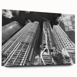 Acrylic print of a large abstract depiction of Miami, in vibrant blue and pink tones, ideal for bedroom or dining room art.