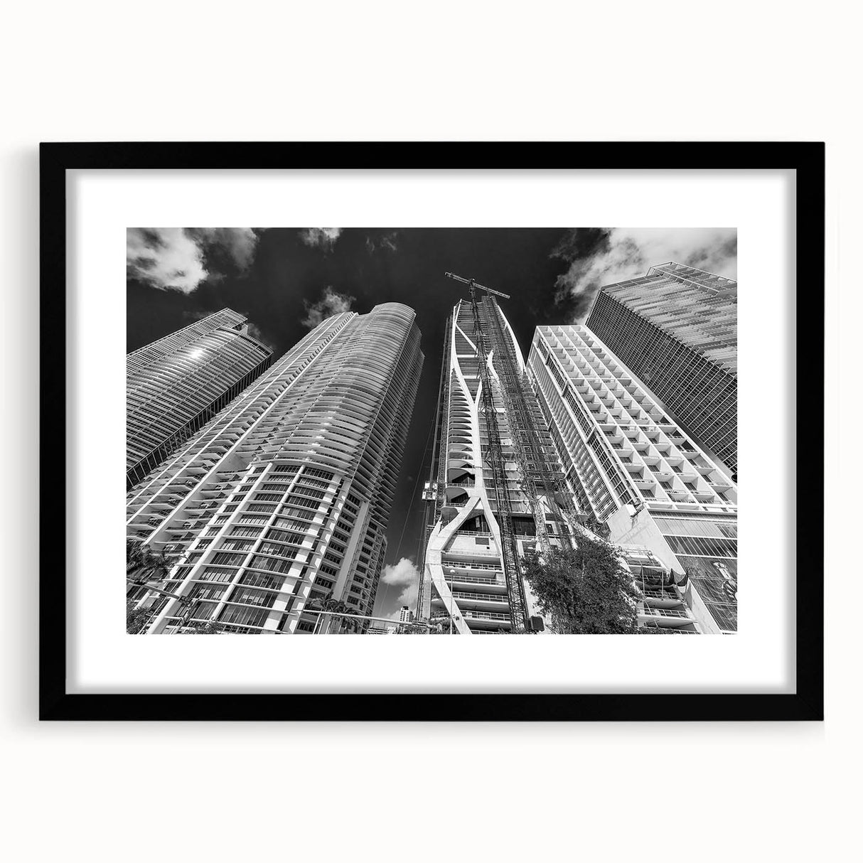 Extra large, textured abstract art print of colorful Miami scenery on a black-framed canvas, ideal for living room decor.