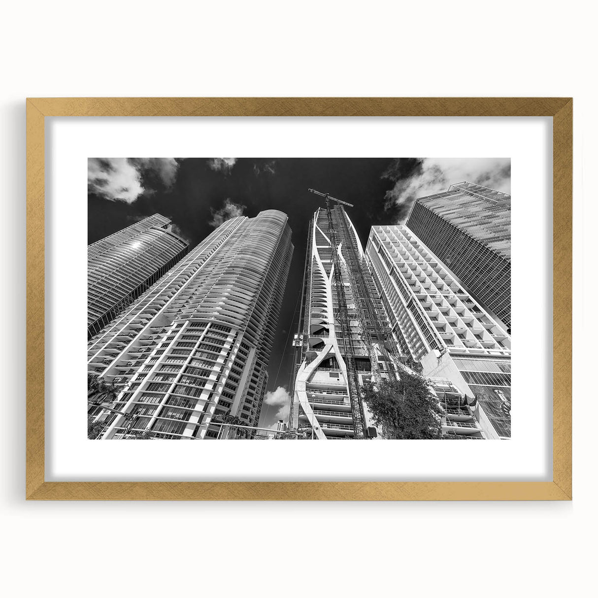 Extra large abstract art print depicting a textured Miami skyline in vibrant colors on a framed canvas.