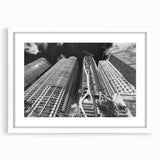 Abstract art print of Miami skyline in pastel shades on a framed white mat, suitable for bedroom or dining room decor.