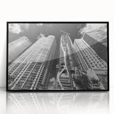 Large abstract wall art depicting vibrant Miami scenery in mid-century modernist style, acrylic print in black frame.