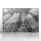 Art deco poster of Miami skyline in pastel shades, acrylic framed, ideal for modern nursery wall art.