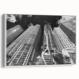 Vintage poster art of Miami with colorful skyline, in a white-framed canvas, suitable for living room decor.