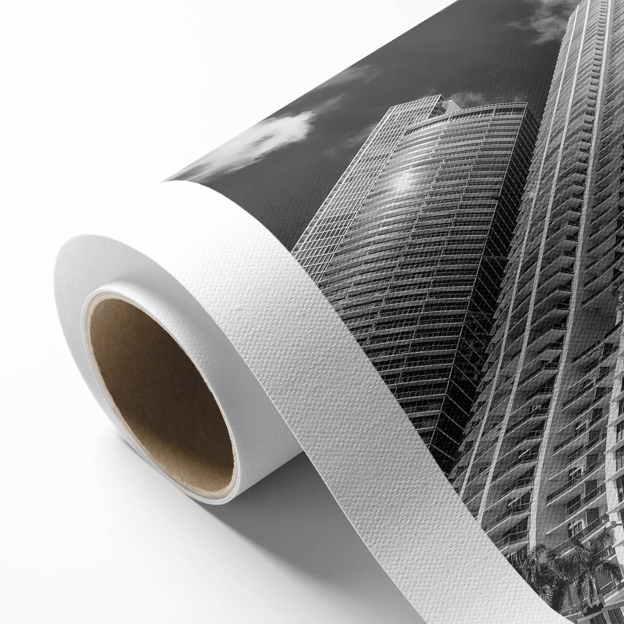Art deco poster of Miami skyline in pastel shades on rolled canvas, suitable for nursery wall art or dining room.