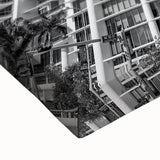 Large art of Miami skyline in black and white on stretched canvas, suitable for bedroom wall decor.