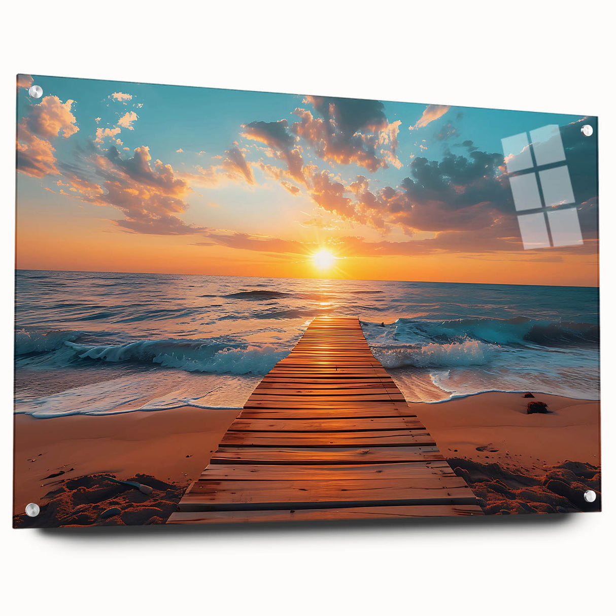 Acrylic print of Palm Beach scenery with muted blue and sandy tones, ideal for bedroom or dining room wall art.