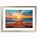 Textured art of abstract palm beach scenery in silver frame, using cool blue and green hues, ideal for bedroom art.