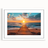 Abstract art print of Florida's Palm Beach with vibrant blue and green tones on a framed white mat.