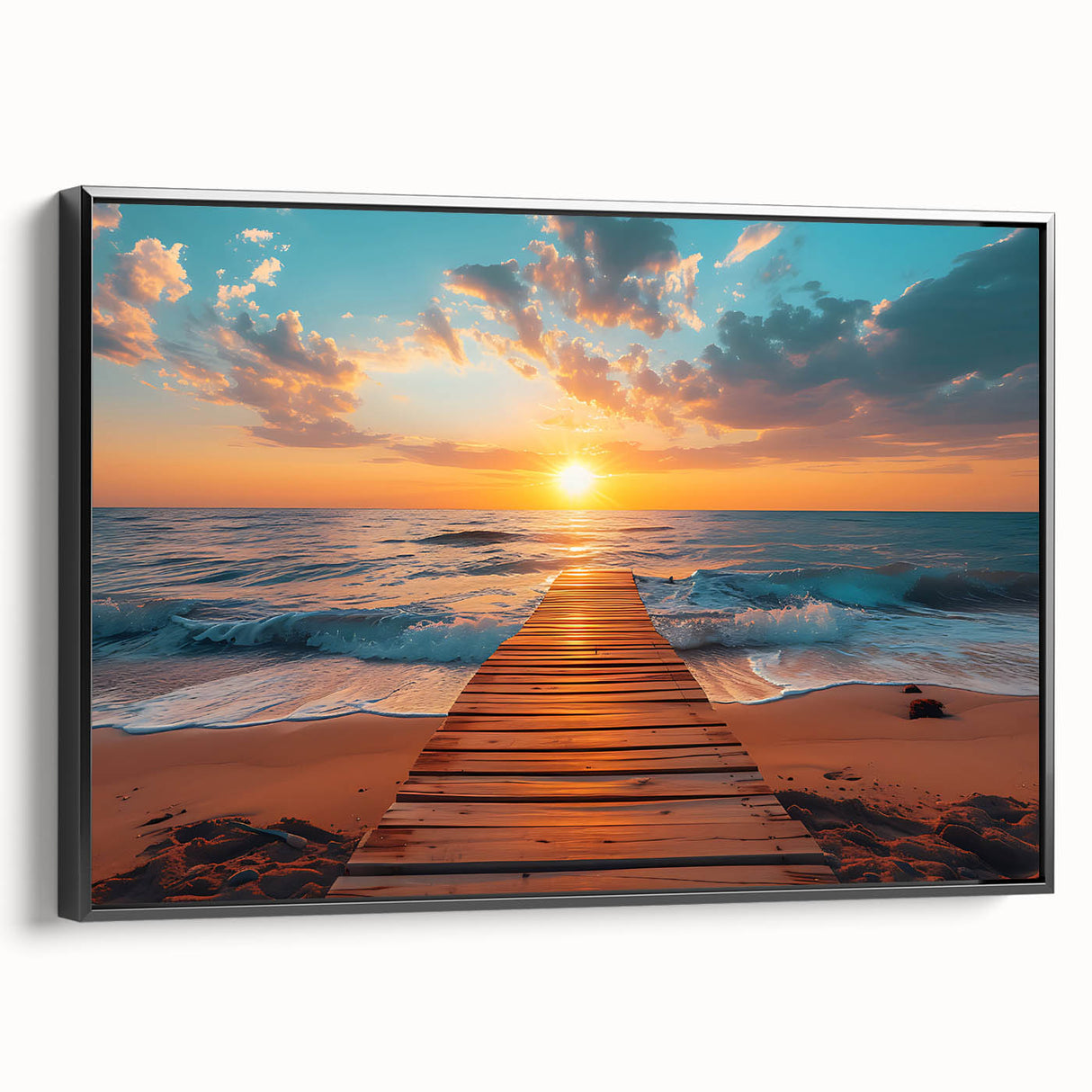 Black and white framed canvas of Palm Beach landscape, ideal for bedroom wall decor.