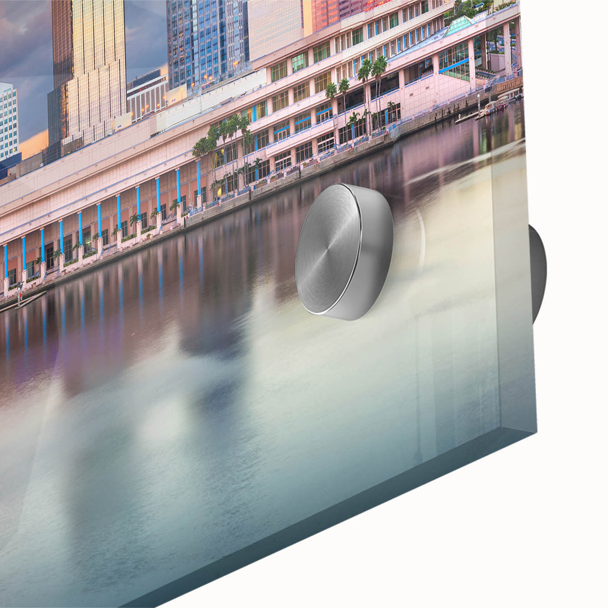 Large abstract depiction of Tampa scenery in muted earth tones on acrylic glass, suitable for dining room art.