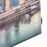 Large abstract depiction of Tampa scenery in muted earth tones on acrylic glass, suitable for dining room art.