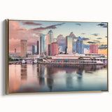 Framed canvas depicting Tampa landscape in vintage poster style.