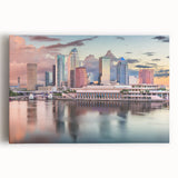Black and white photograph of Tampa skyline on large stretched canvas, suitable for kitchen wall art.