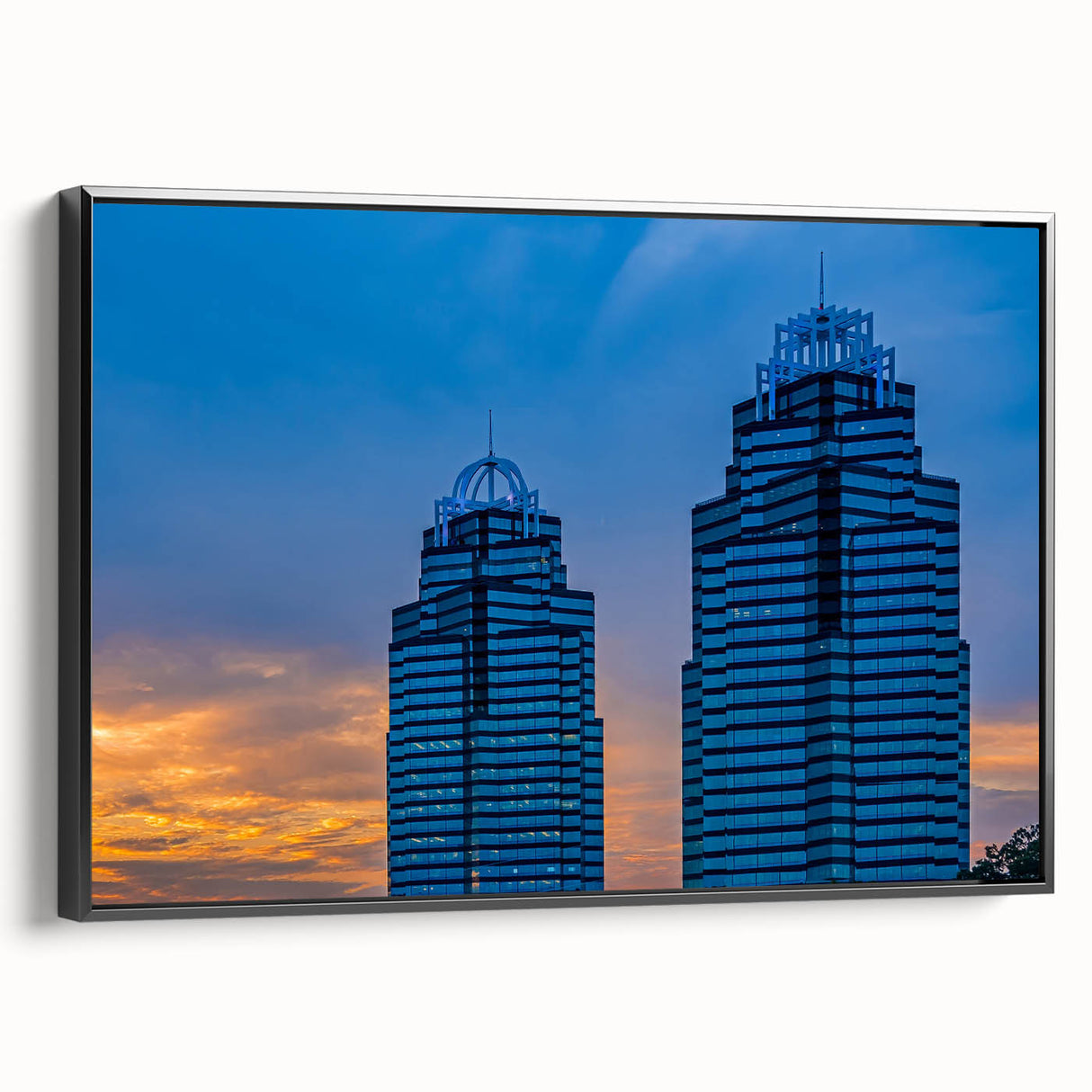 Black and white framed canvas of Atlanta skyline, ideal for bedroom wall art with a vintage poster style.