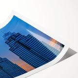 Extra large rolled print of Atlanta skyline with line art flowers in muted colors, suited for large living room wall art.
