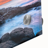 Large abstract wall art depicting Kauai's lush landscapes on acrylic glass, in vibrant green and blue.