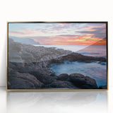 Framed acrylic print of Kauai landscape in muted green and blue tones, ideal for modern art wall decor.