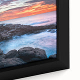 Black wall art featuring a textured close-up of Kauai, Hawaii scenery in vibrant colors on a framed canvas.