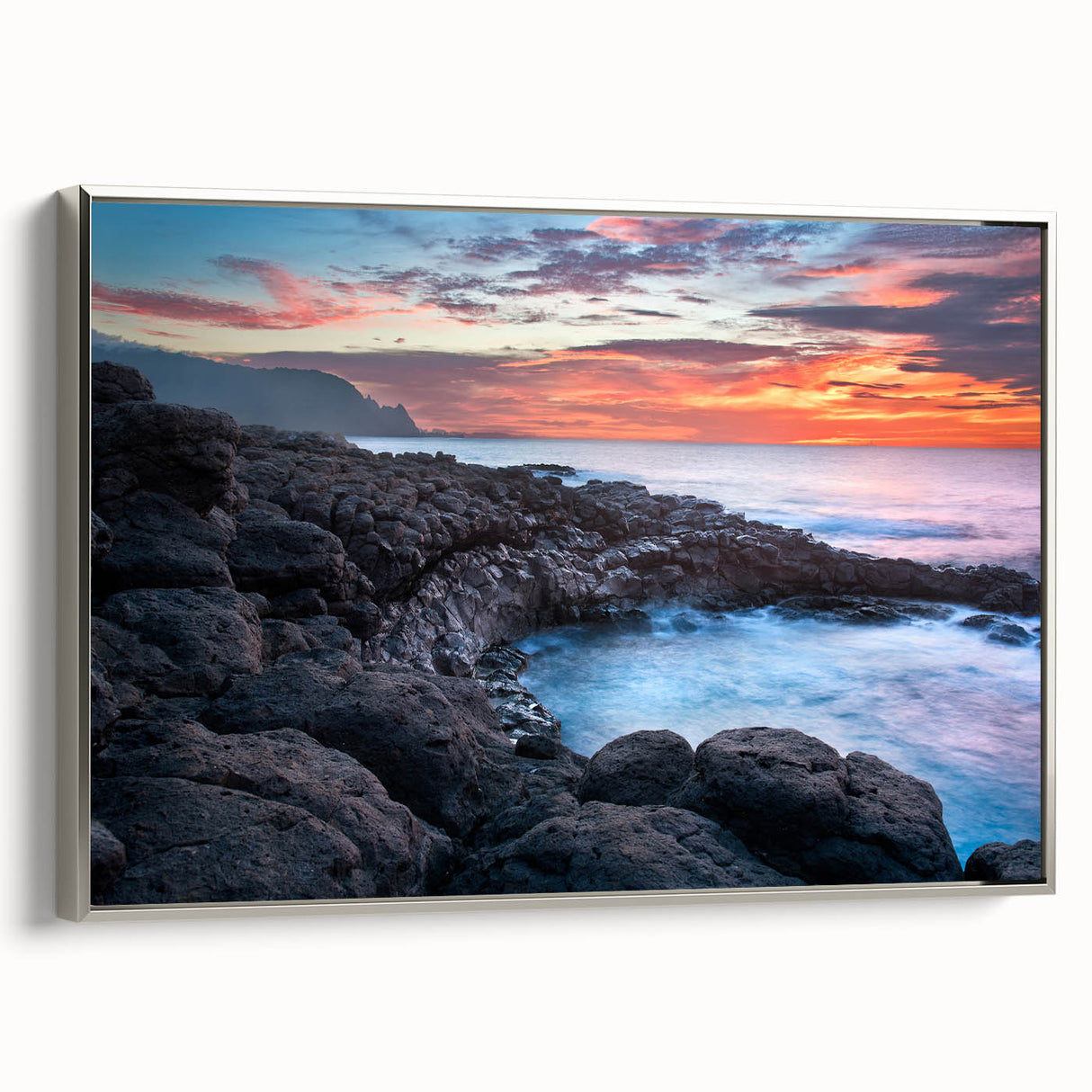 Landscape art painting of Kauai, Hawaii, featuring vivid colors on a framed canvas, ideal for living room decor.