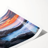 Extra large wall art featuring line art flowers, vibrant greens and reds on a rolled print.