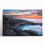 Black and white large canvas wall art depicting the rugged coastline of Kauai, ideal for kitchen or bedroom decor.