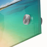 Large abstract wall art featuring mid-century modernist style of Maui scenery in vibrant hues on acrylic glass.