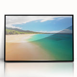 Large abstract wall art depicting a vibrant Maui landscape on a black-framed acrylic print.