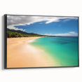Black and white framed canvas of a Maui landscape, ideal for bedroom wall decor, featuring vintage poster art style.