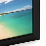 Extra large framed canvas of a textured Maui scenery in black with colorful art accents, ideal for living room decor.