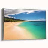 Framed canvas landscape art painting depicting a vintage Maui scenery in vibrant colors, ideal for living room decor.
