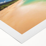 Art Deco poster of Maui scenery on rolled canvas, featuring vibrant oceanic blues, ideal for dining room wall art.