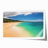 Rolled print of a serene Maui landscape with lush greenery and vibrant florals, ideal for art wall dining room.