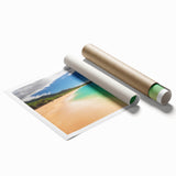 Extra large rolled print of a floral Maui scenery, in vibrant green and blue tones, ideal for classy bathroom wall art.