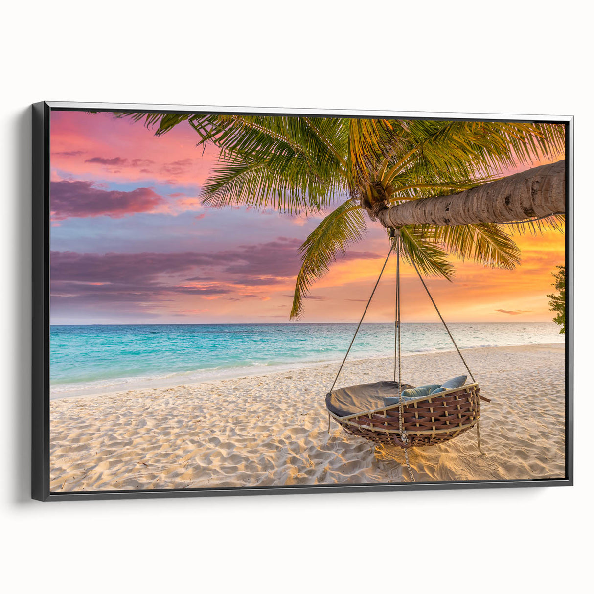 Black and white wall art of Oahu landscape on framed canvas, suited for bedroom decor, featuring vintage poster style.