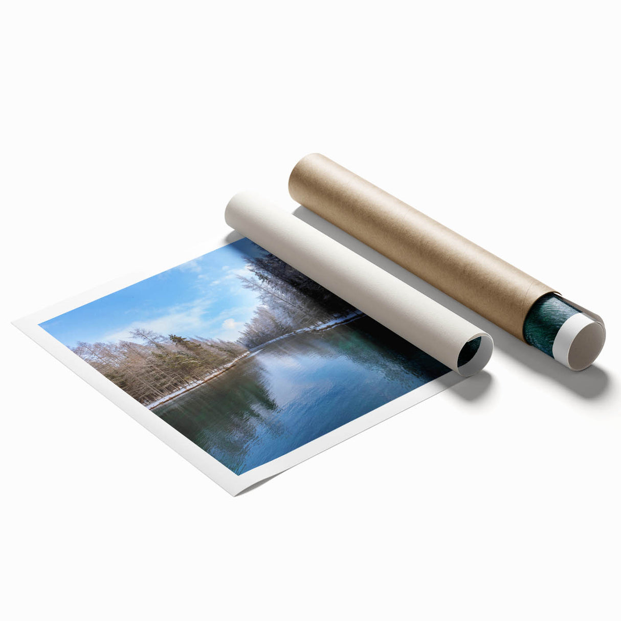 Extra large rolled print of Lake Michigan with soft blue and floral accents, suitable for classy bathroom wall art.
